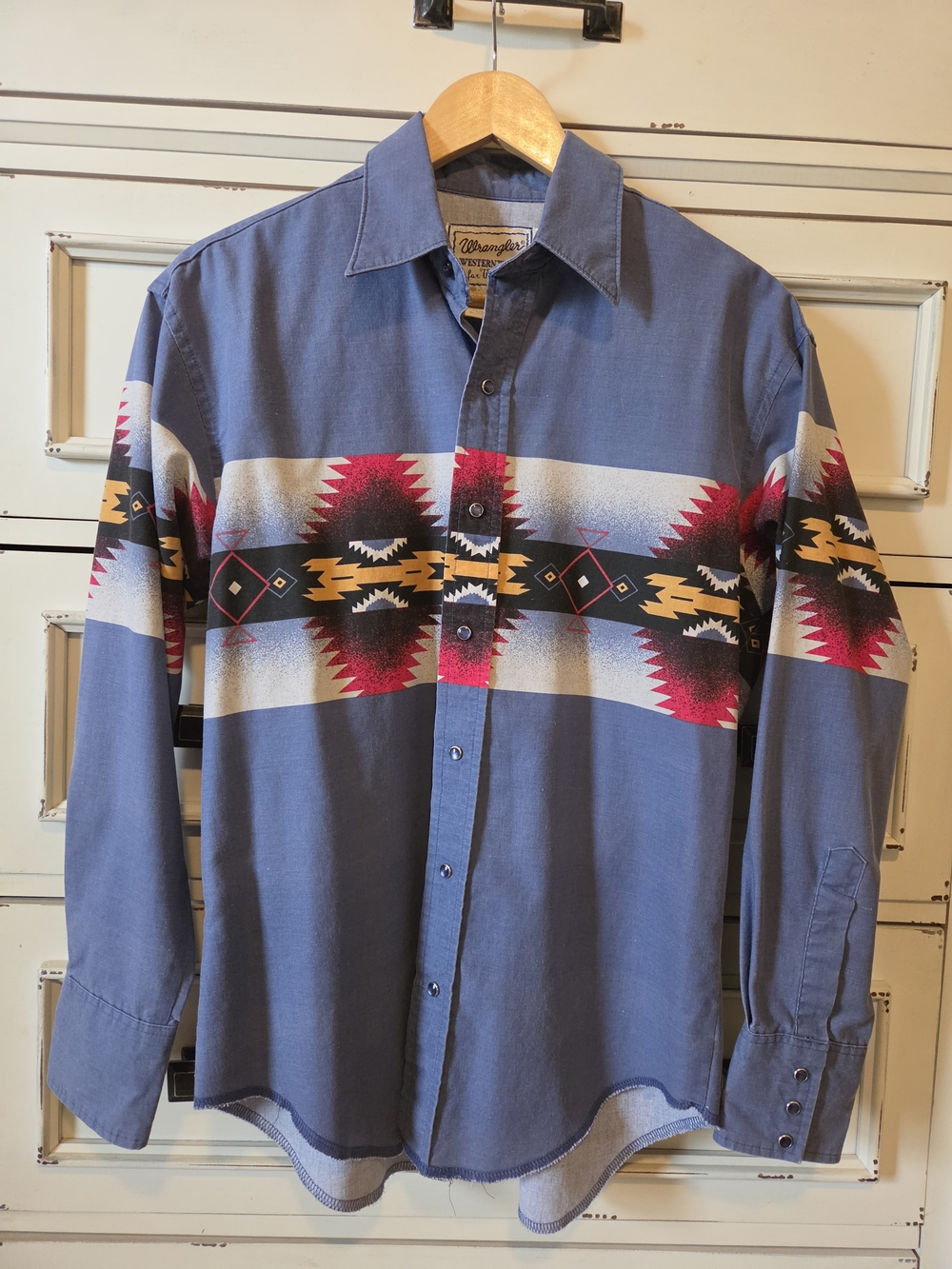 Wrangler Blue Shirt with Red & Yellow Southwestern Stripe